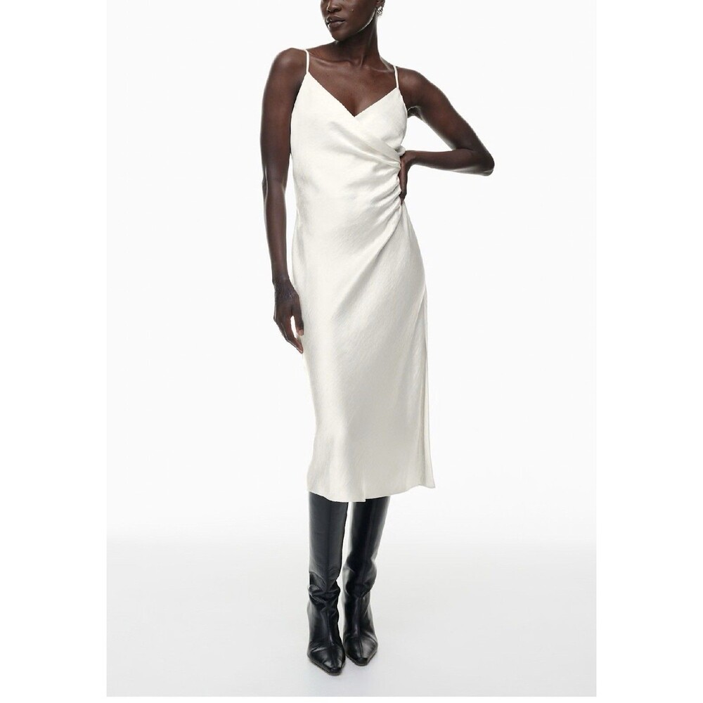 Aritzia Wilfred Scenery Satin Midi Dress Women Size S Pearl Color Side Slit